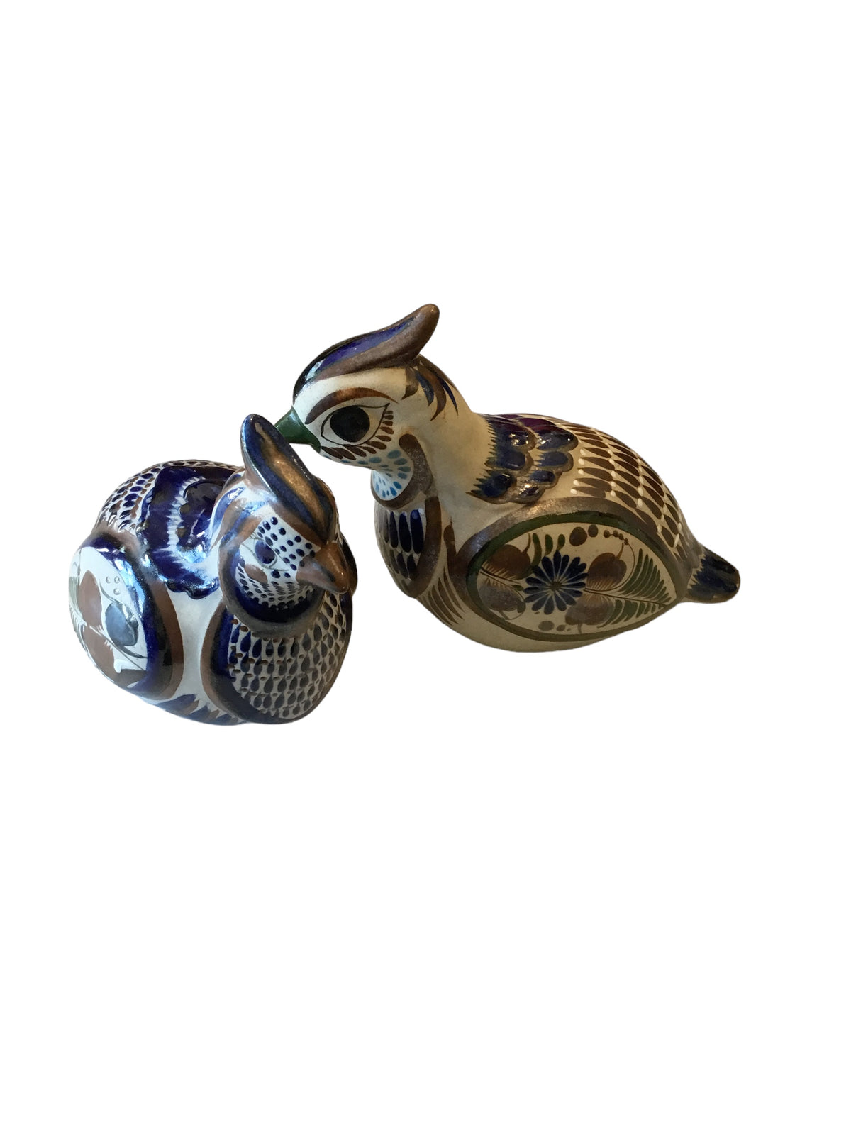 set of blue ceramic pheasants