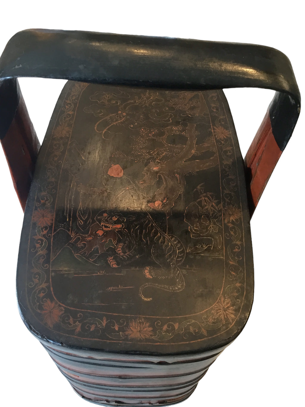chinese red & black antique bento box