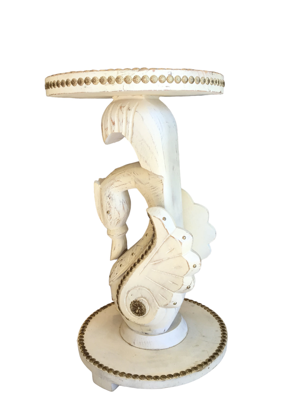 wooden swan with brass accent side table