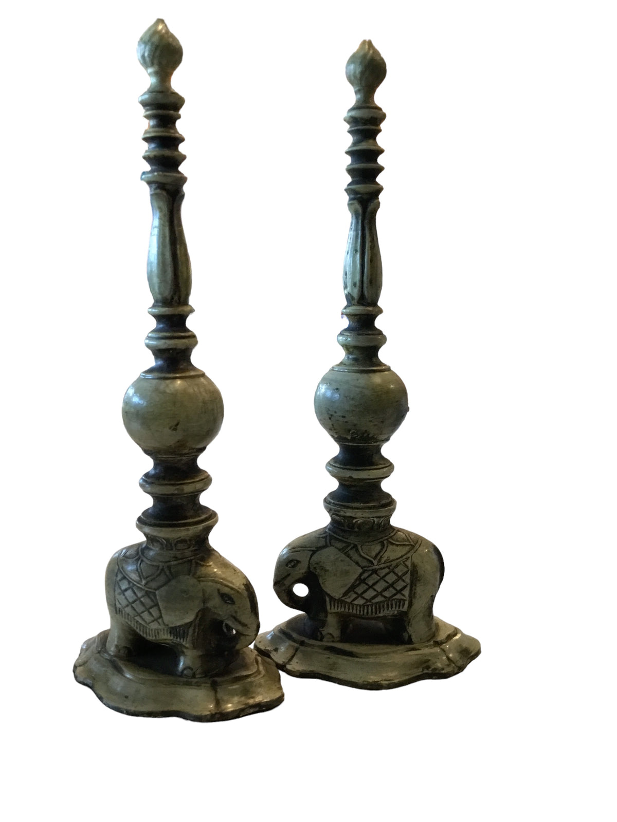 pair brass elephant with faux finish