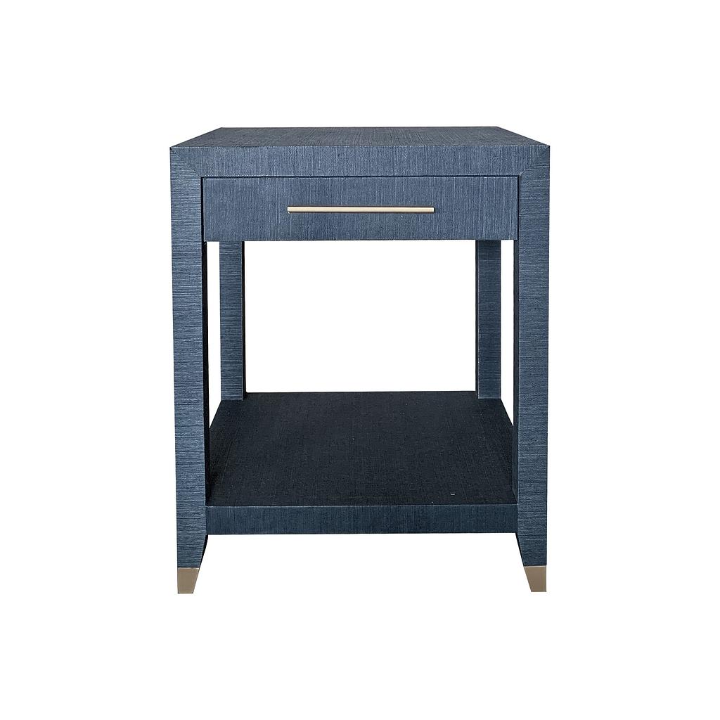 Hand-wrapped Blue Grasscloth Side Table
