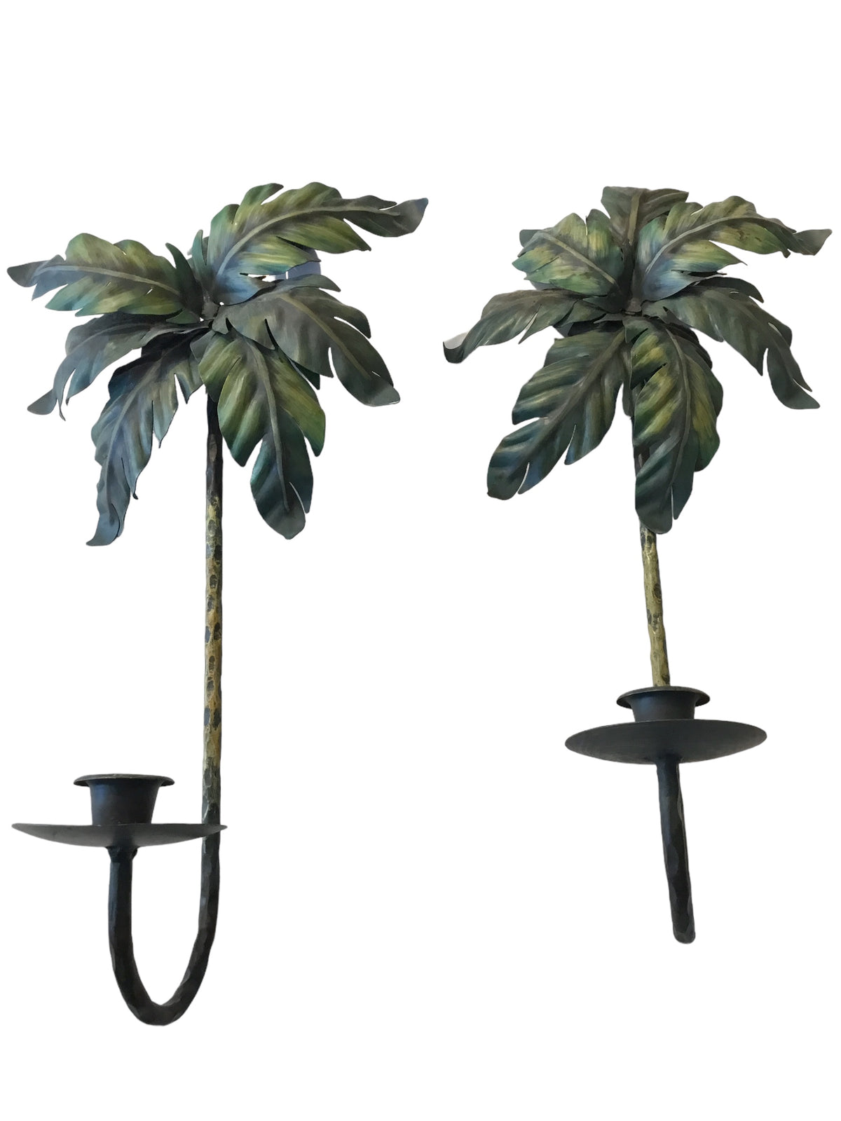 pair verde gris palm candle holders