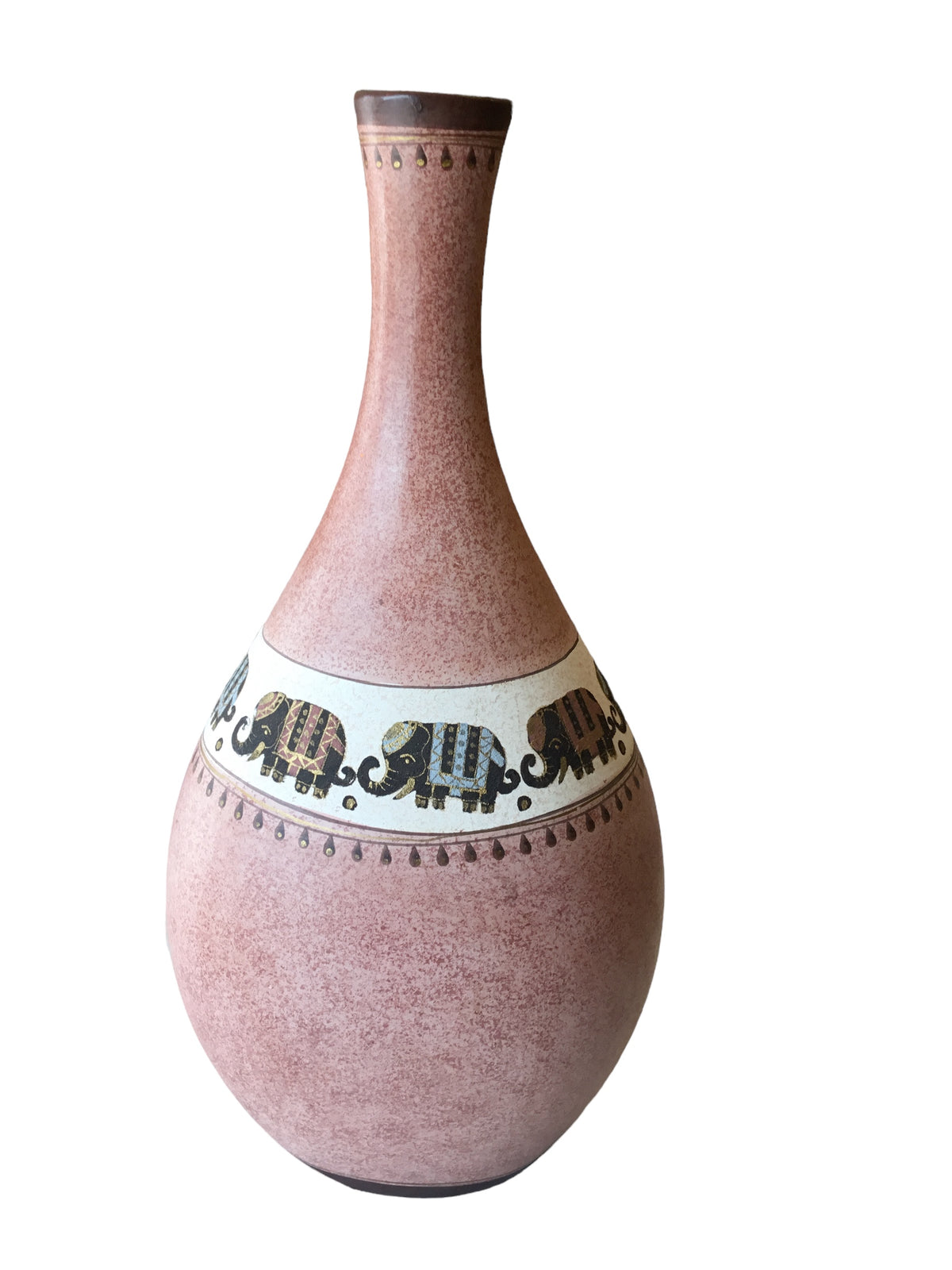 pink terracotta vase with elephants