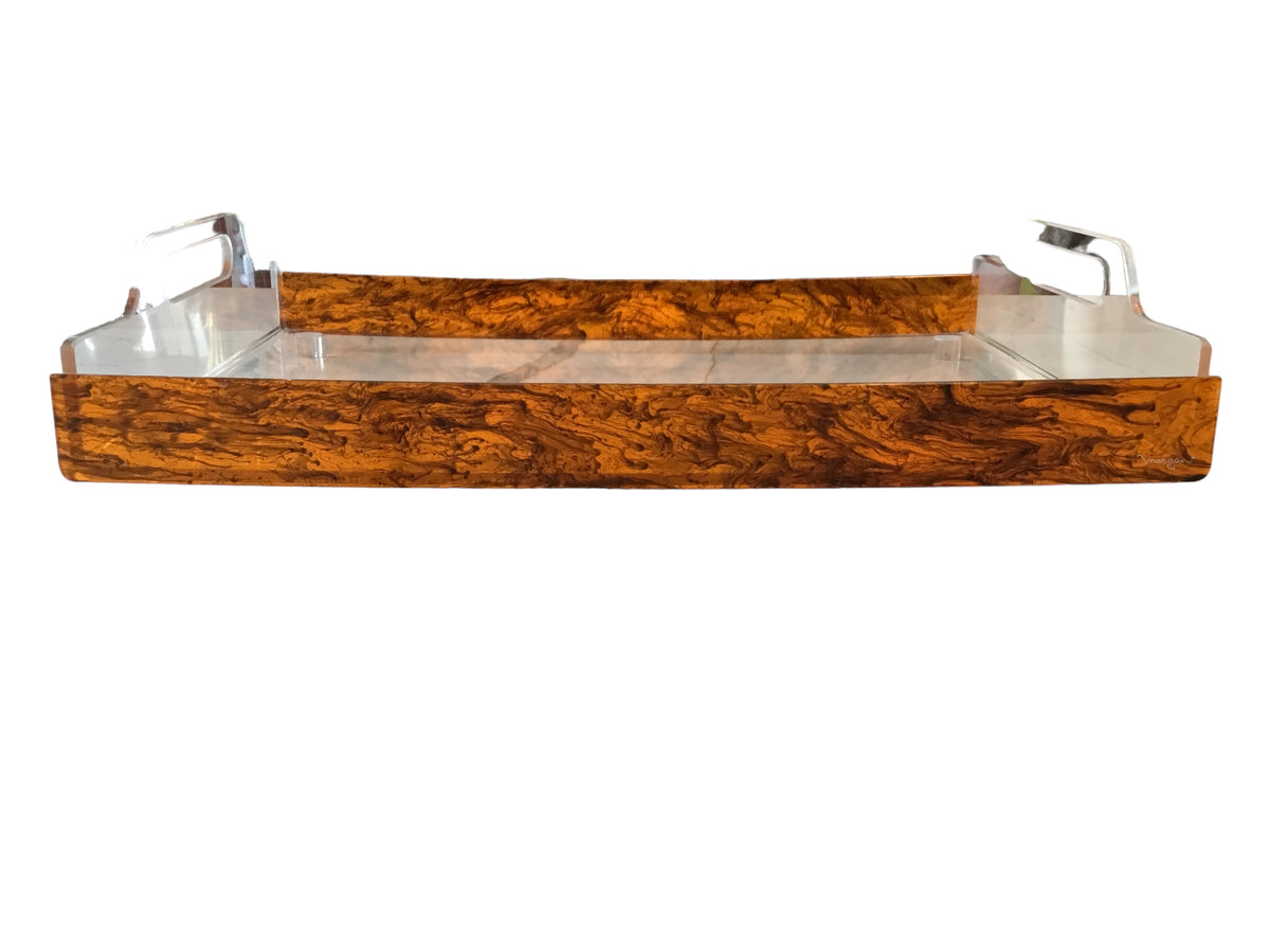 lucite with faux wood grain tray