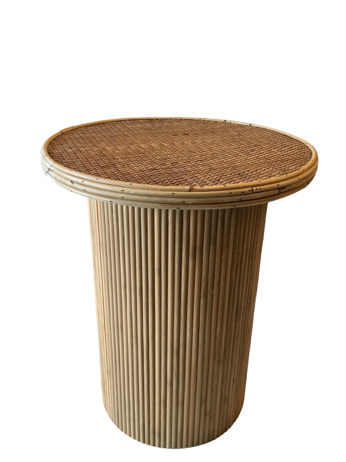 round bamboo side table