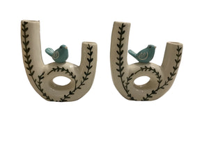 Pair Bird Vase & Taper Holder