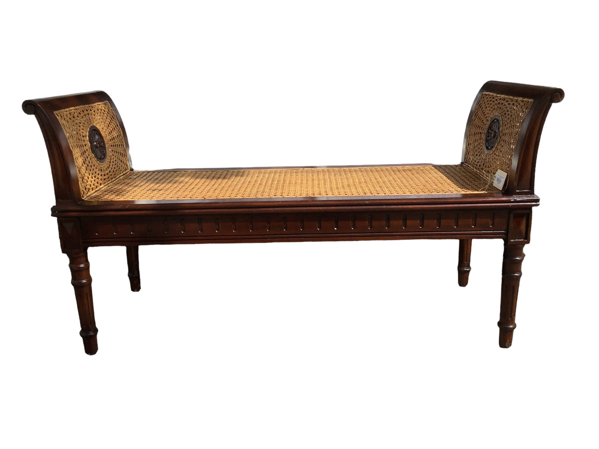 vintage cane and wood bench