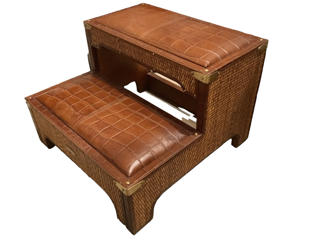 Rattan and Leather Foot Stool