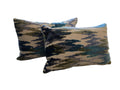 pair green & blue cut velvet lumbar pillows
