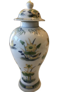 Vase With Flowers & Ducks - Green Yellow & Blue