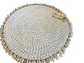 white round woven placemats w/ shells set of 2