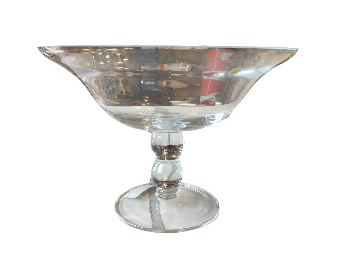 hand blown glass bowl on pedistal
