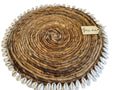brown round woven placemats w/ shells set of 2