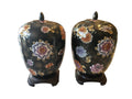 pair black chrysanthamum ginger jars ith stands