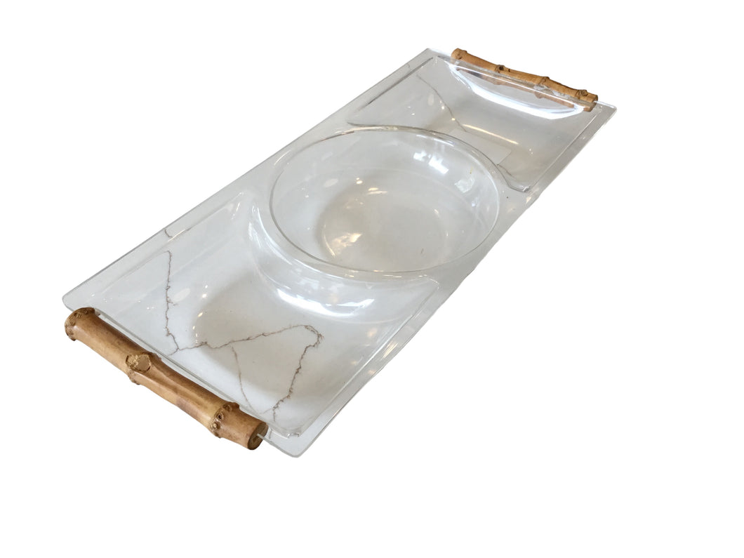 VINTAGE ACRYLIC TRAY W/ BAMBOO