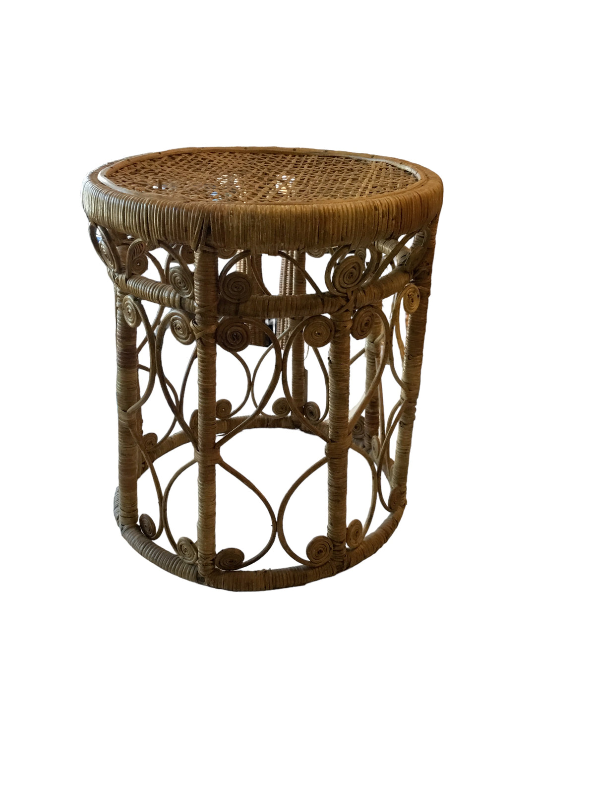 bamboo round side table w/ scrolls