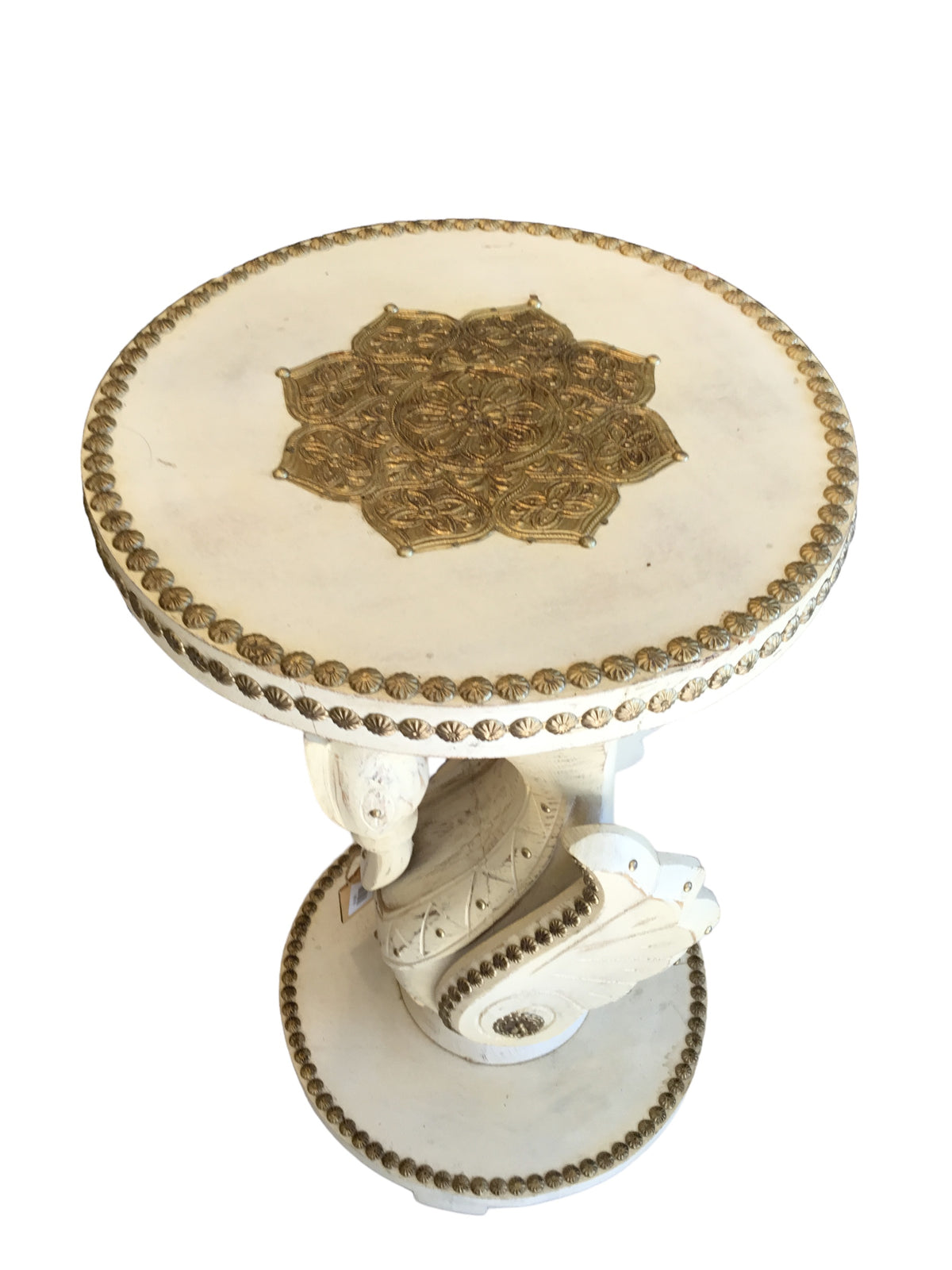 wooden swan with brass accent side table