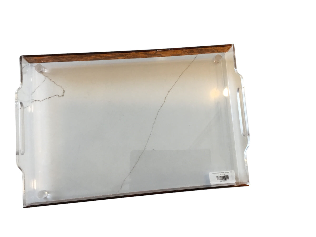 lucite with faux wood grain tray