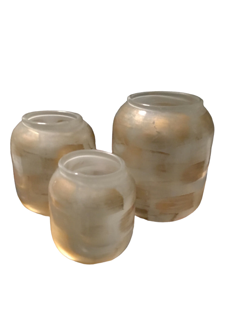 Glass Vase w/ Gold Brush Strokes - Set of 3