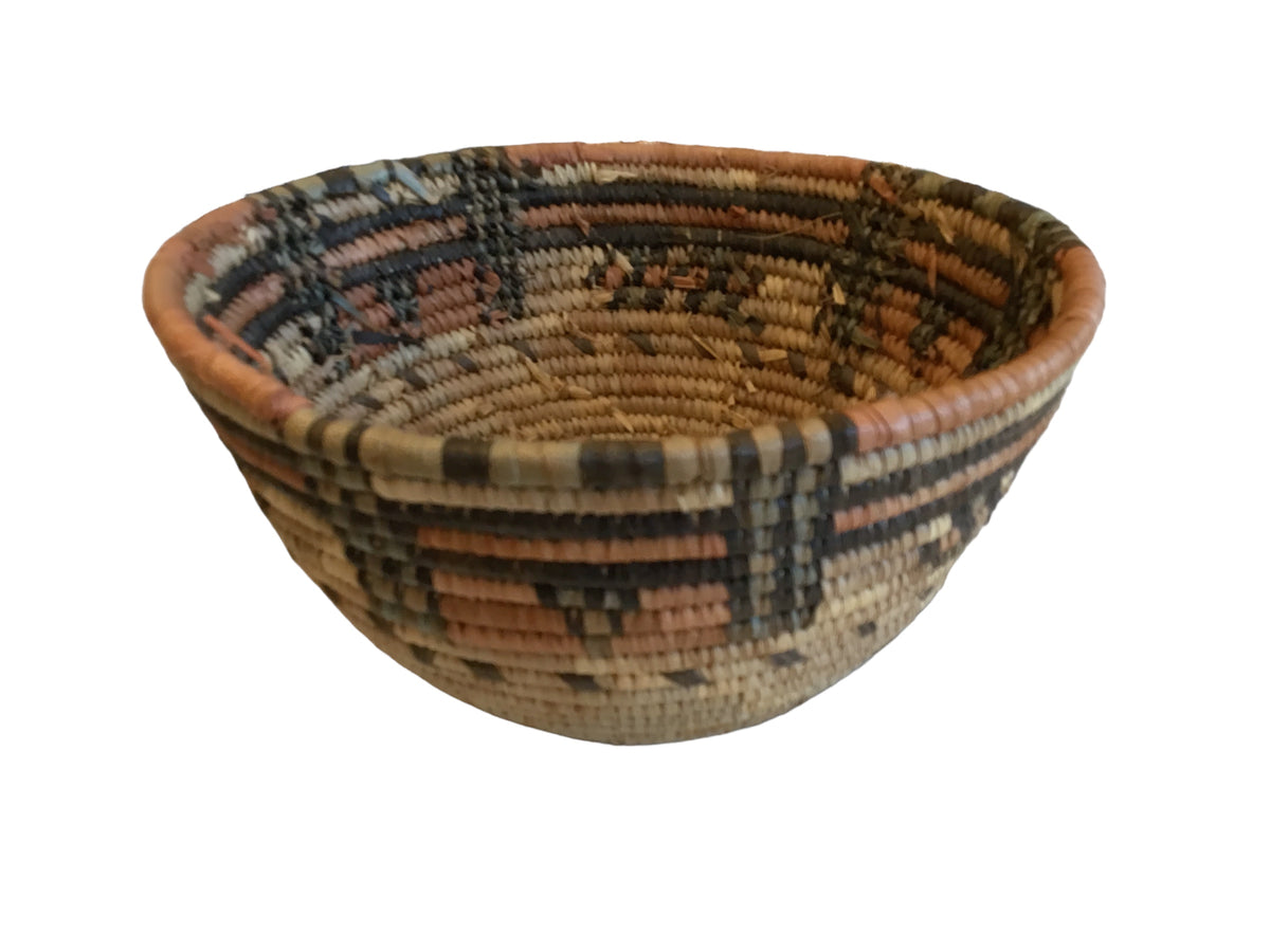 bowl basket with brown, red, and green stripes