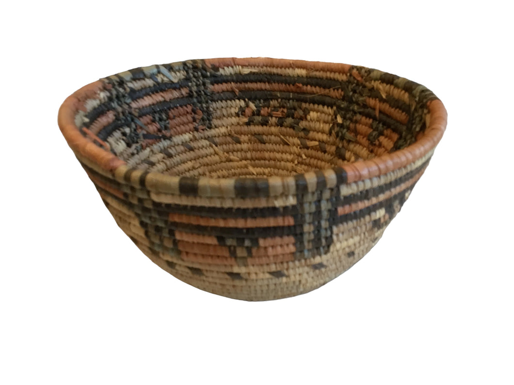 Bowl Basket with Brown, Red, and Green Stripes