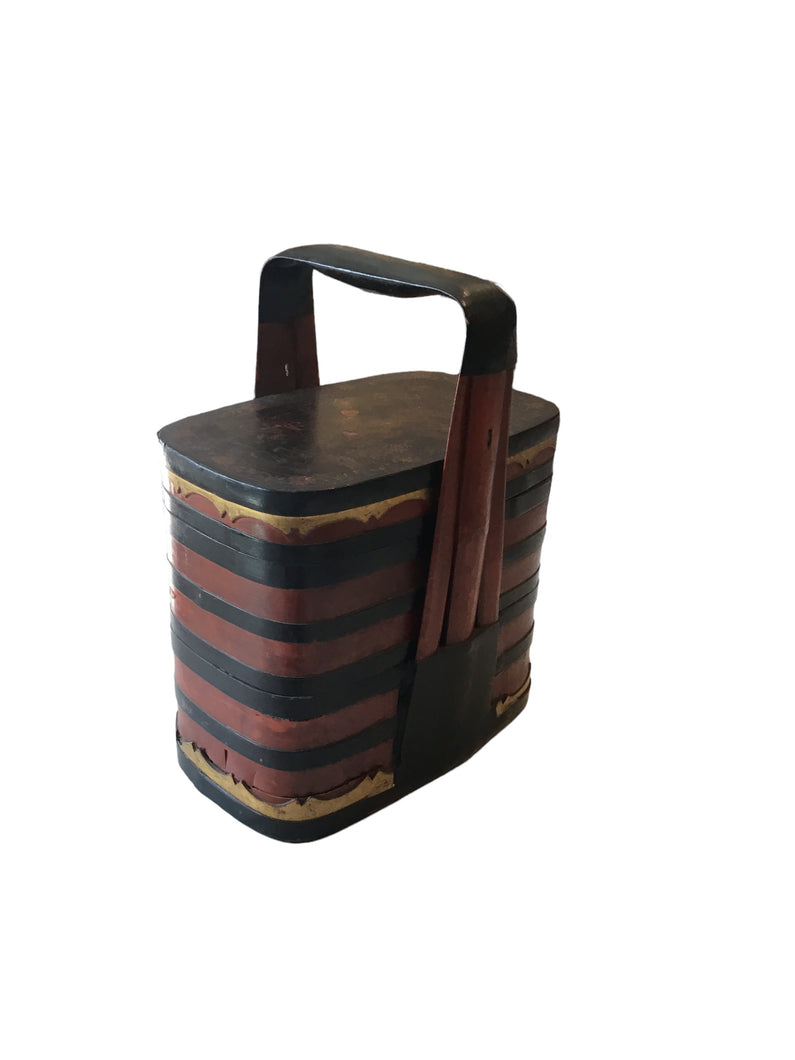 chinese red & black antique bento box