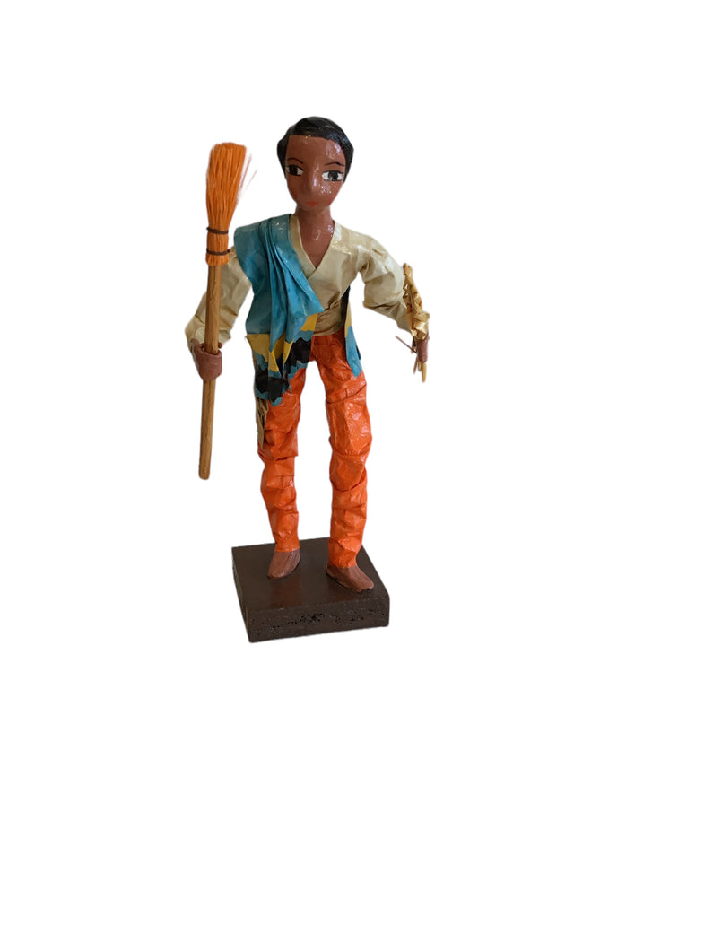 folk art man with broom