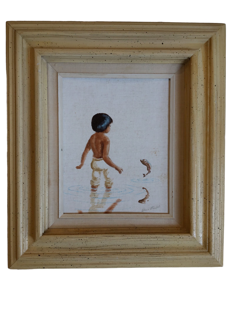 boy & fish framed art