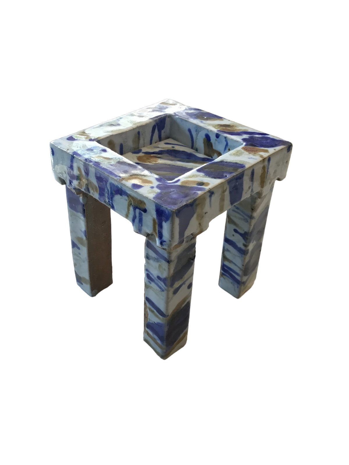blue and brown glazed stand