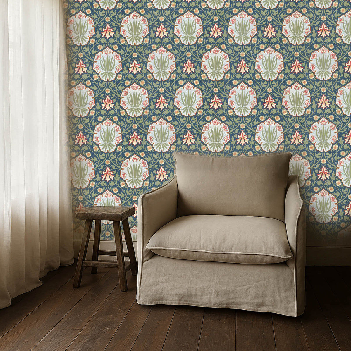 Iris & Rose in Indigo/Thyme by Morris & Co.