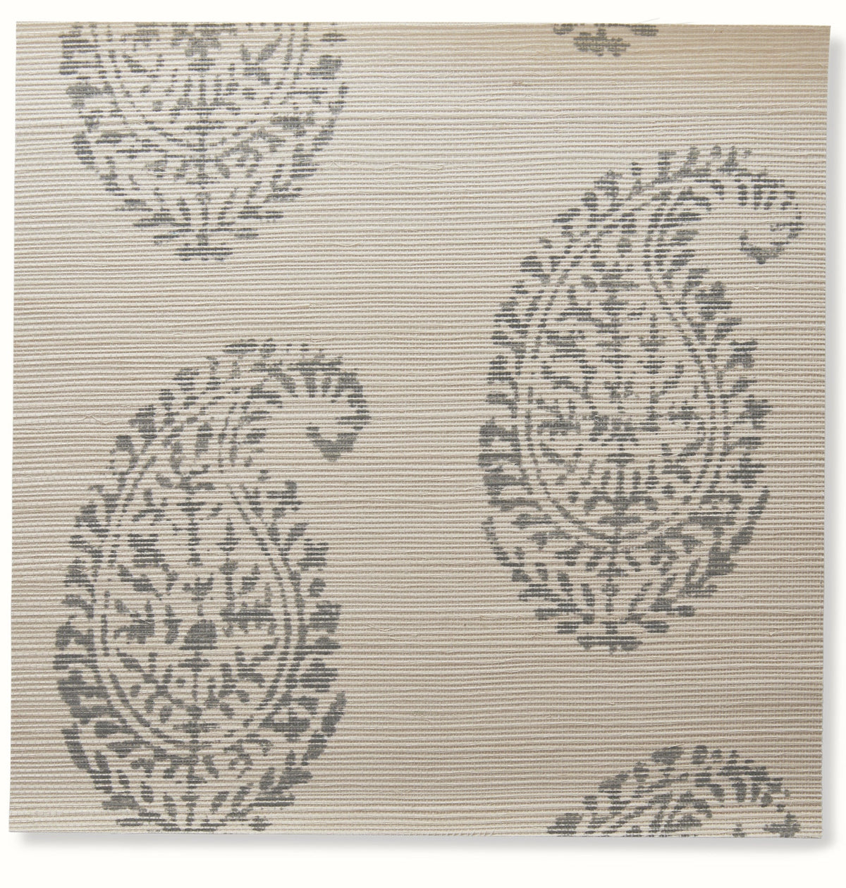 Kashmir Paisley Grasscloth Wallpaper by Peter Dunham - Ivory/Slate