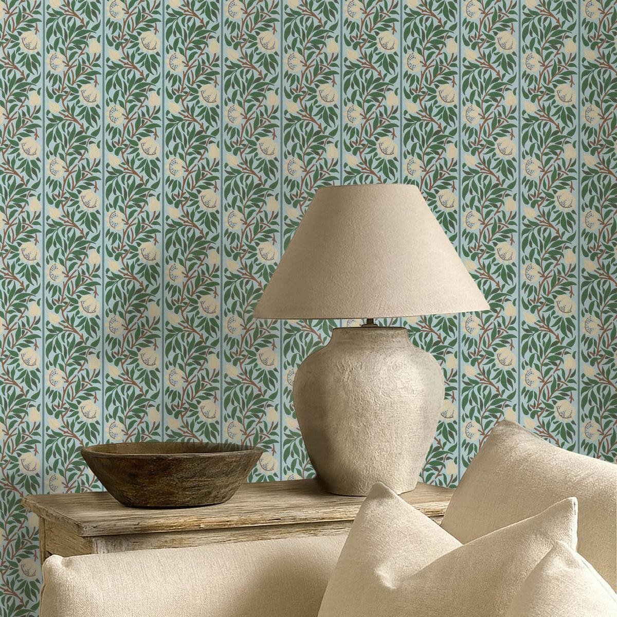 Peony Trellis in Soft Blue/Nettle by Morris & Co.