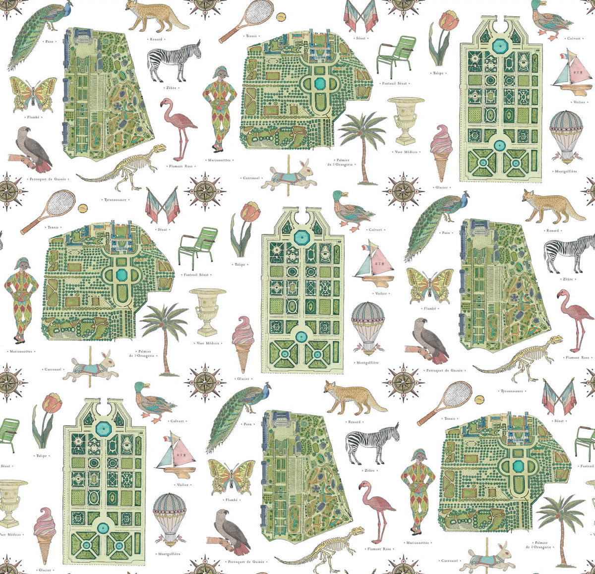Jardins parisiens wallpaper in Vert jardin