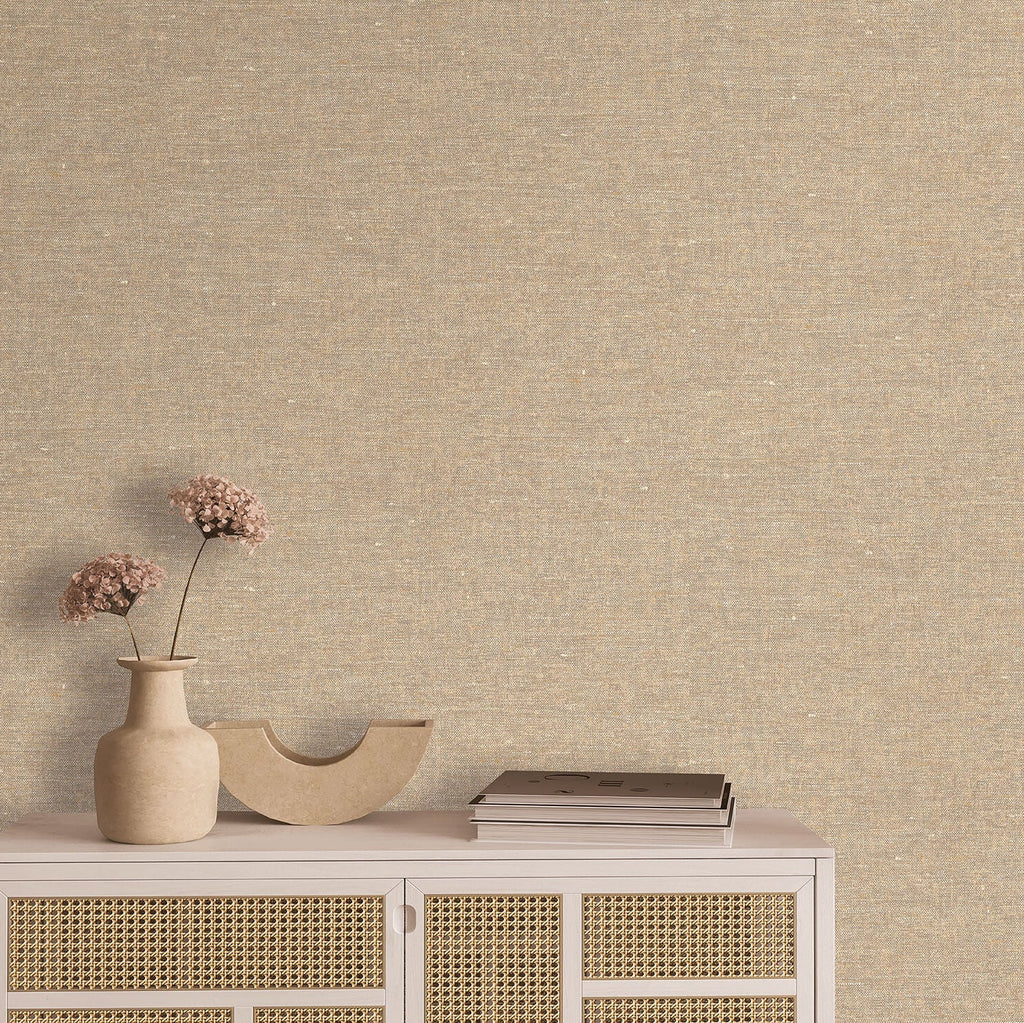 Faux Hemp Texture Wallpaper - Warm Beige room view