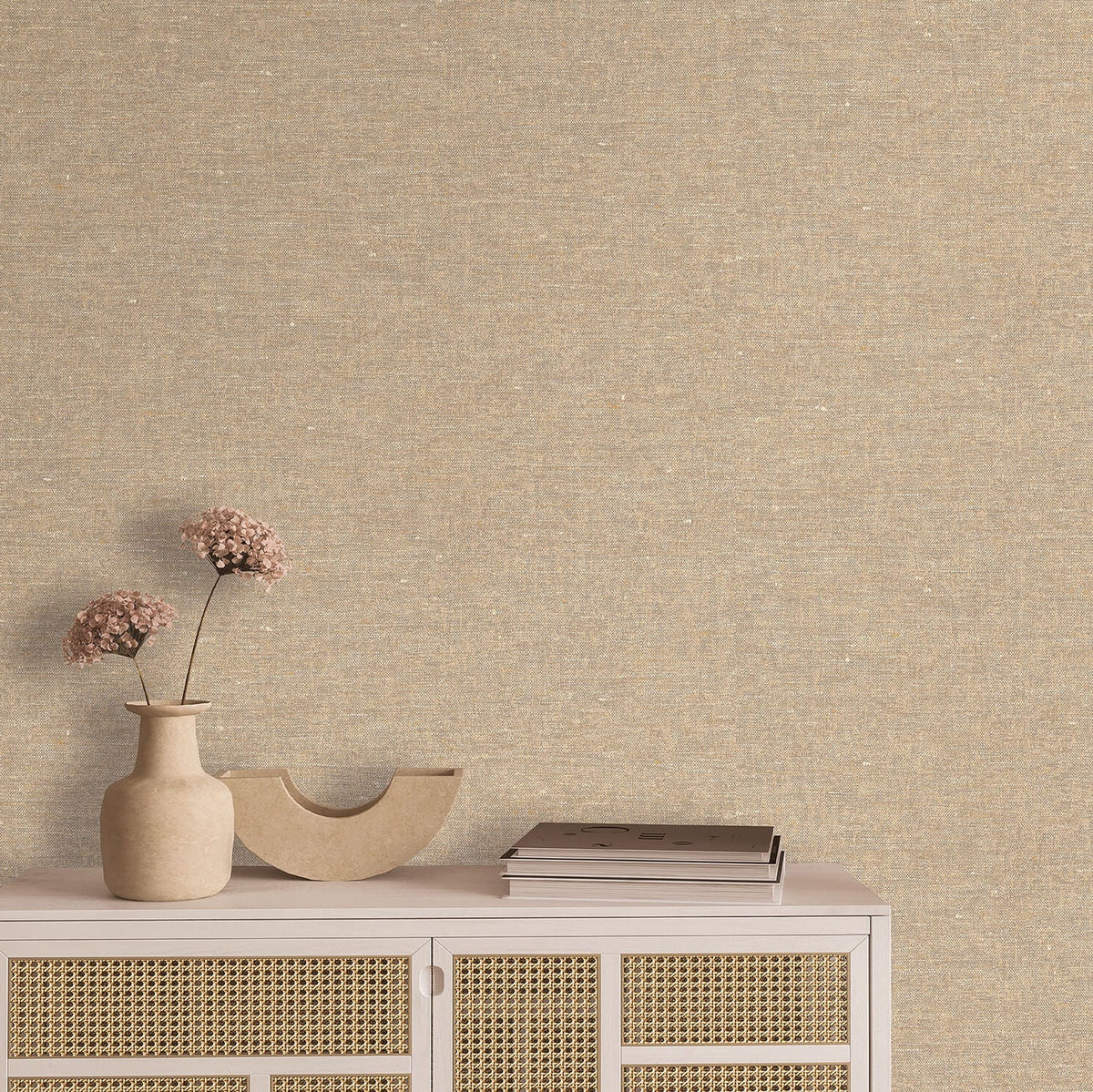 Faux Hemp Texture Wallpaper - Warm Beige room view