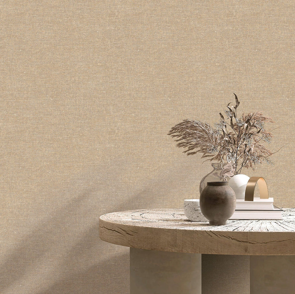 Faux Hemp Texture Wallpaper - Taupe room view