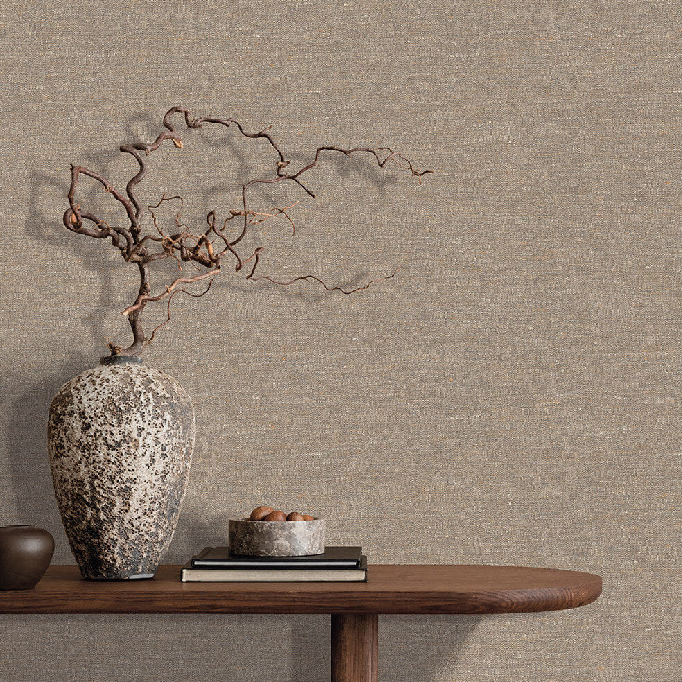 Faux Hemp Texture Wallpaper - Roasted Cashew room view