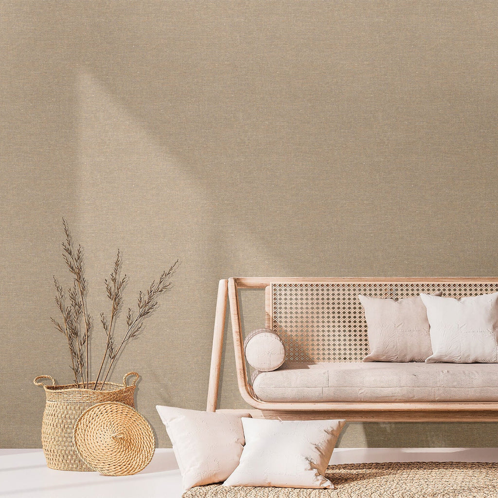 Faux Hemp Texture Wallpaper - Ochre room view