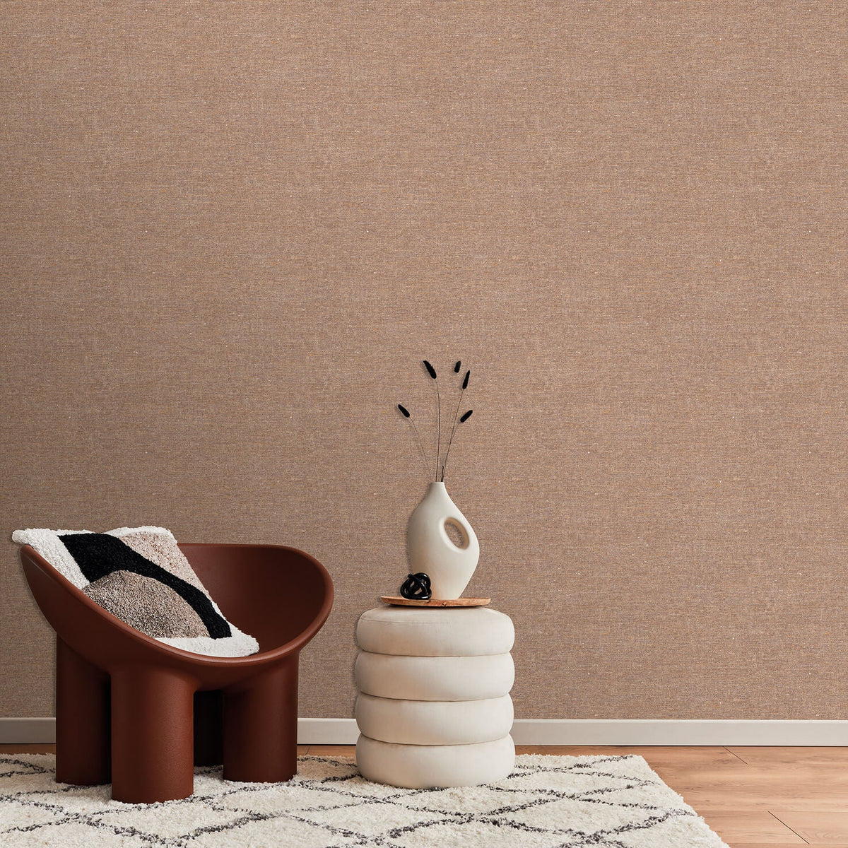 Faux Hemp Texture Wallpaper - Carob Brown room view