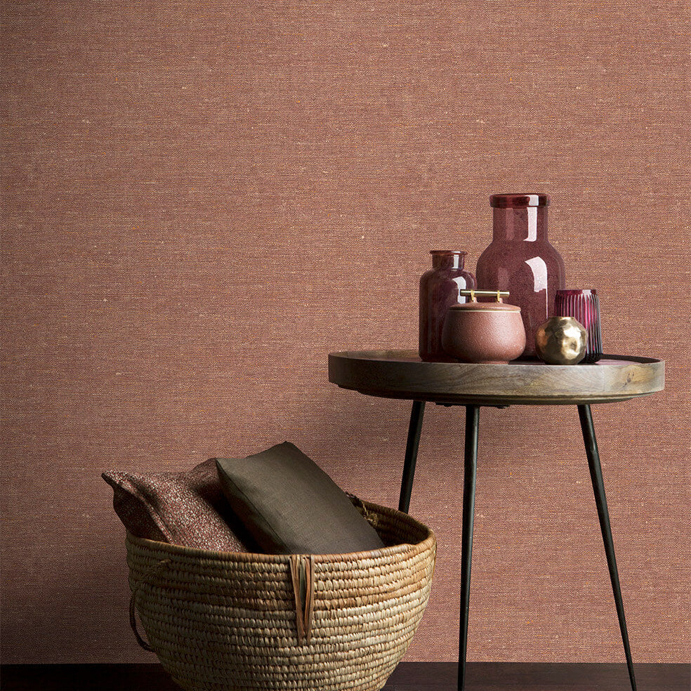 Faux Hemp Texture Wallpaper - Terracotta room view