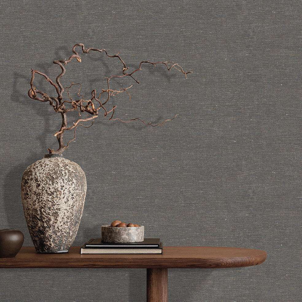 Faux Hemp Texture Wallpaper - Antracite room view