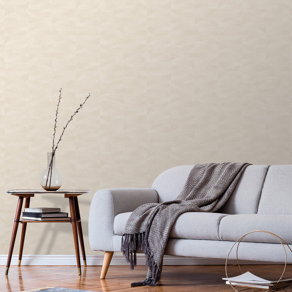 Terra Tide Geo Texture Wallpaper - Beige room view