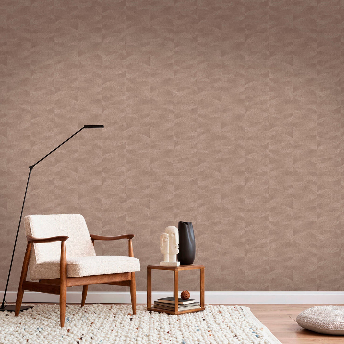 Terra Tide Geo Texture Wallpaper - Cedar Wood room view