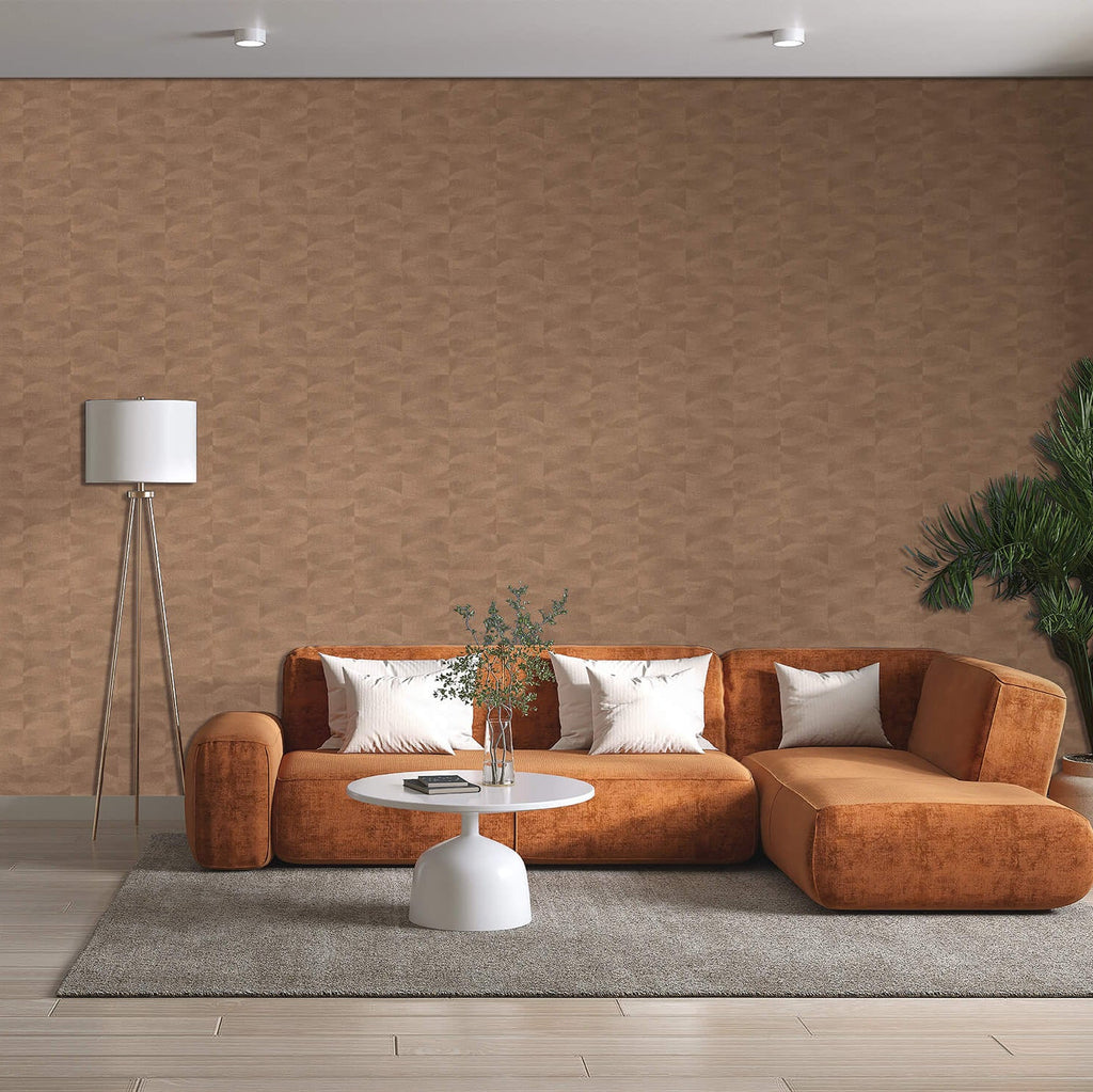 Terra Tide Geo Texture Wallpaper - Imperial Brown room view