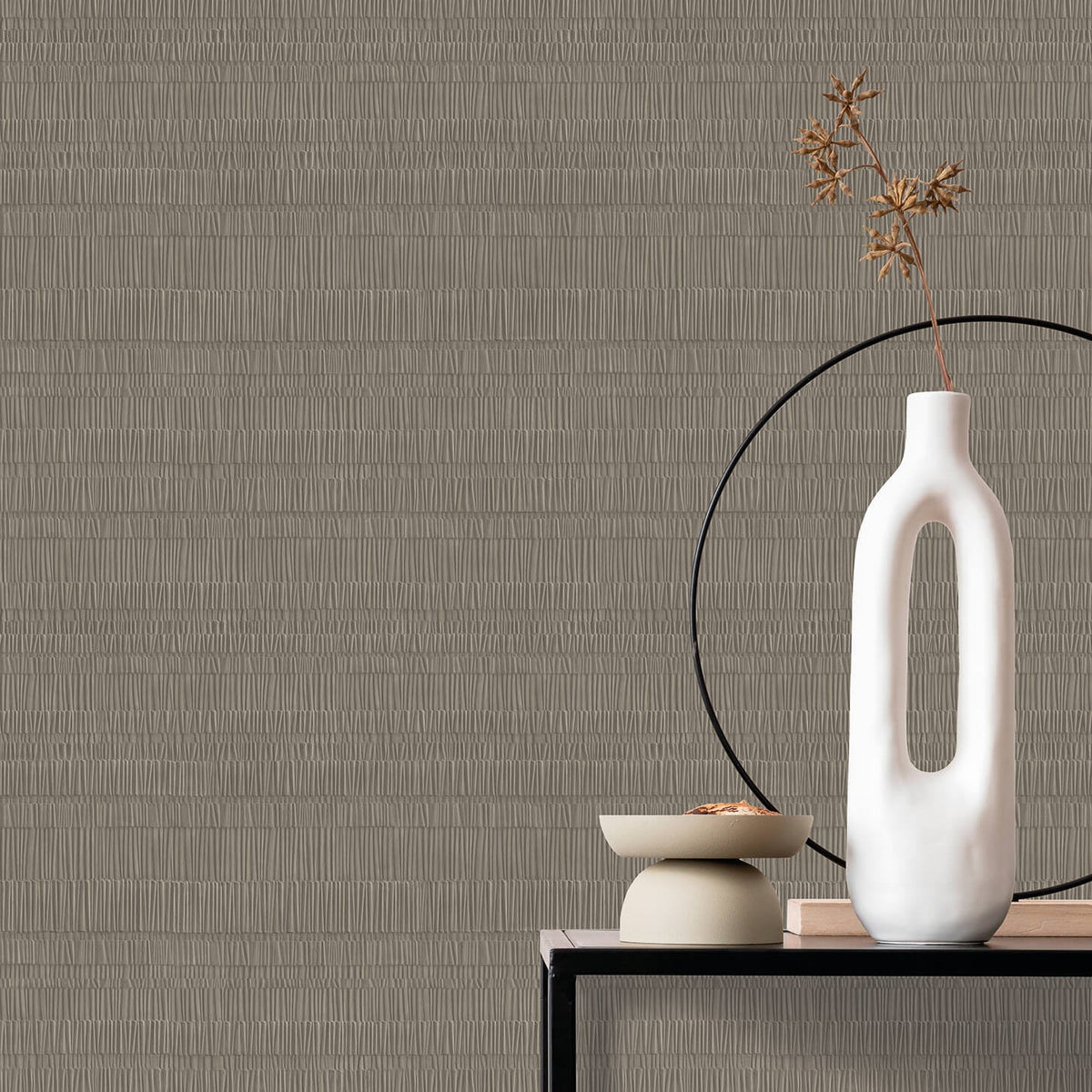 Pleated Origami Texture Wallpaper - Roasted Cashew room view