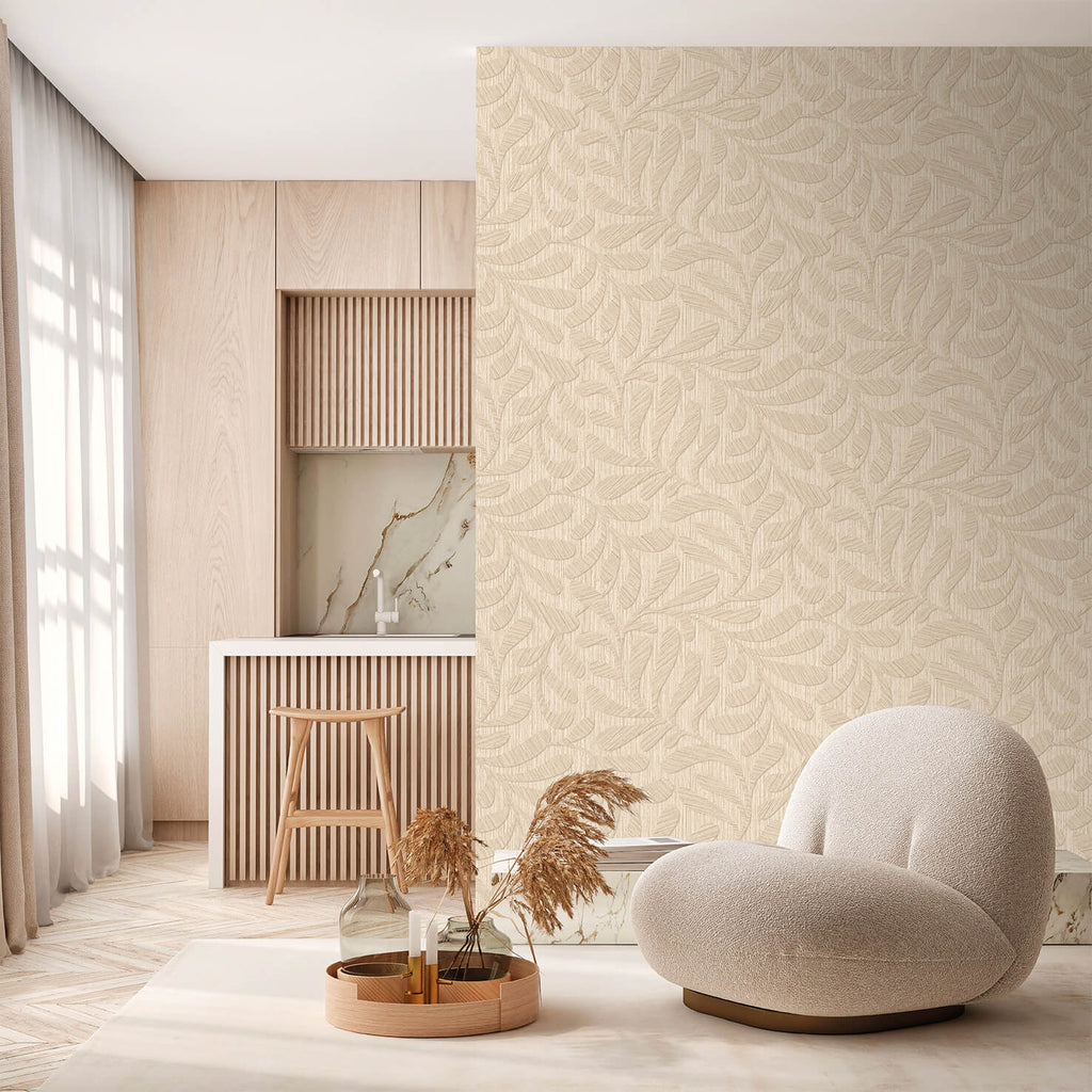 Carved Foliage Wallpaper - Natural room view