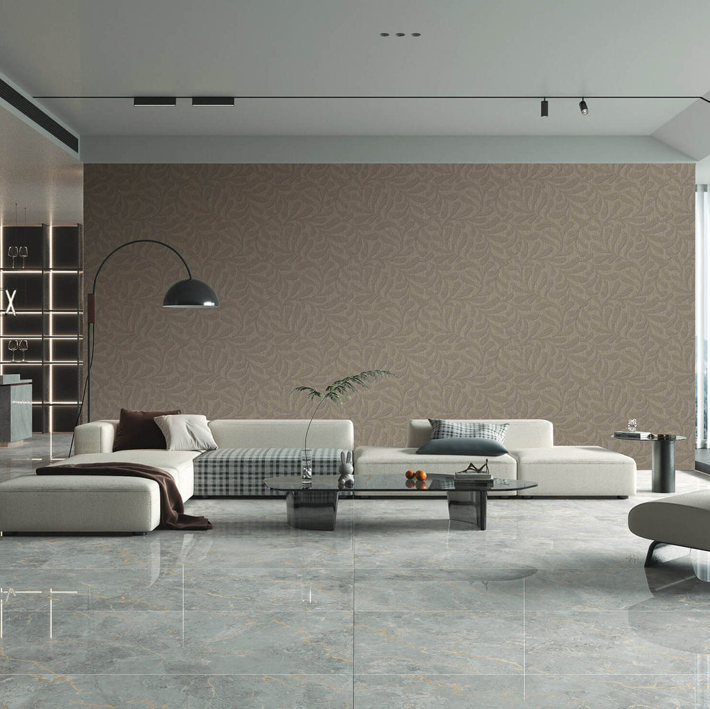 Carved Foliage Wallpaper - Roasted Cashew room view