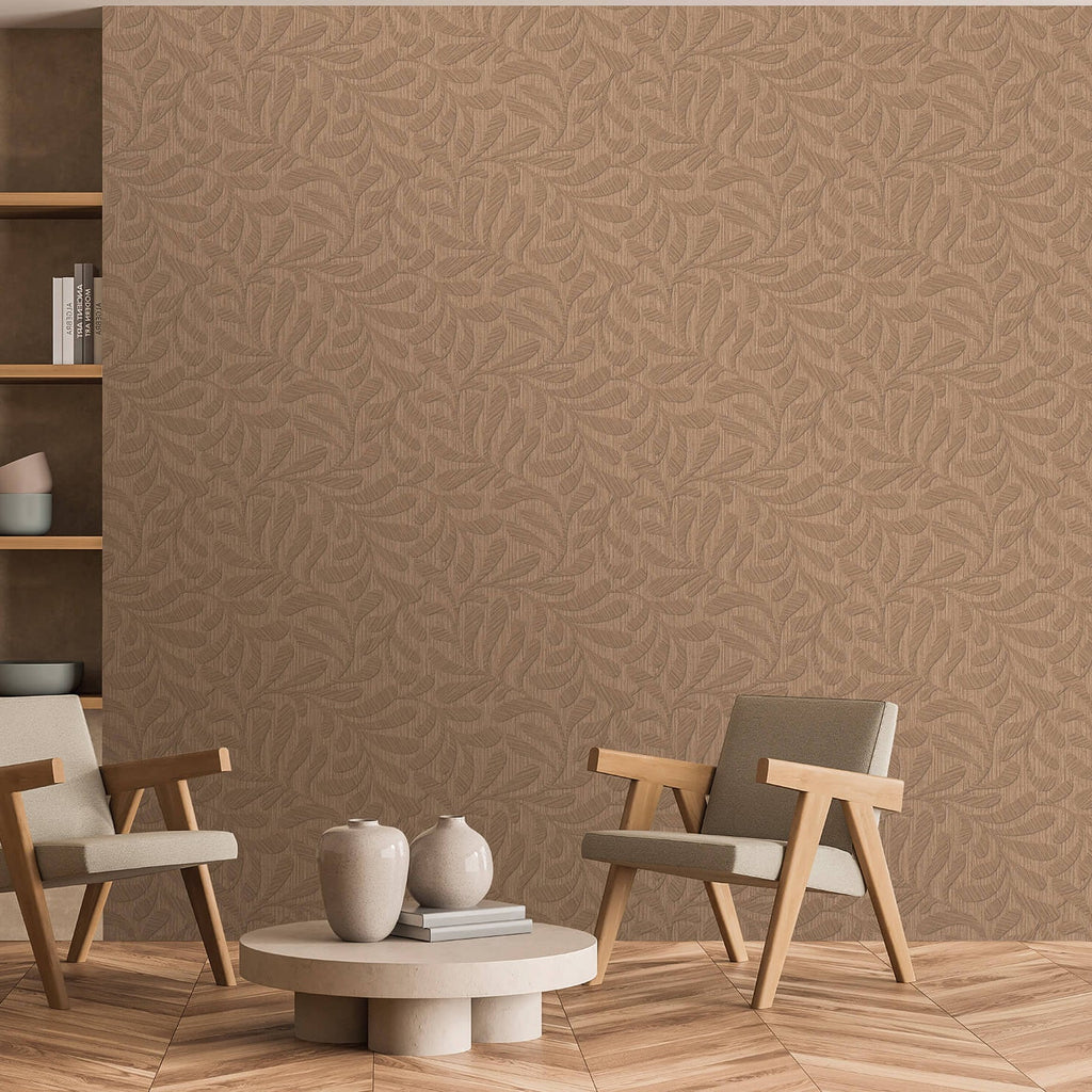 Carved Foliage Wallpaper - Chestnut room view
