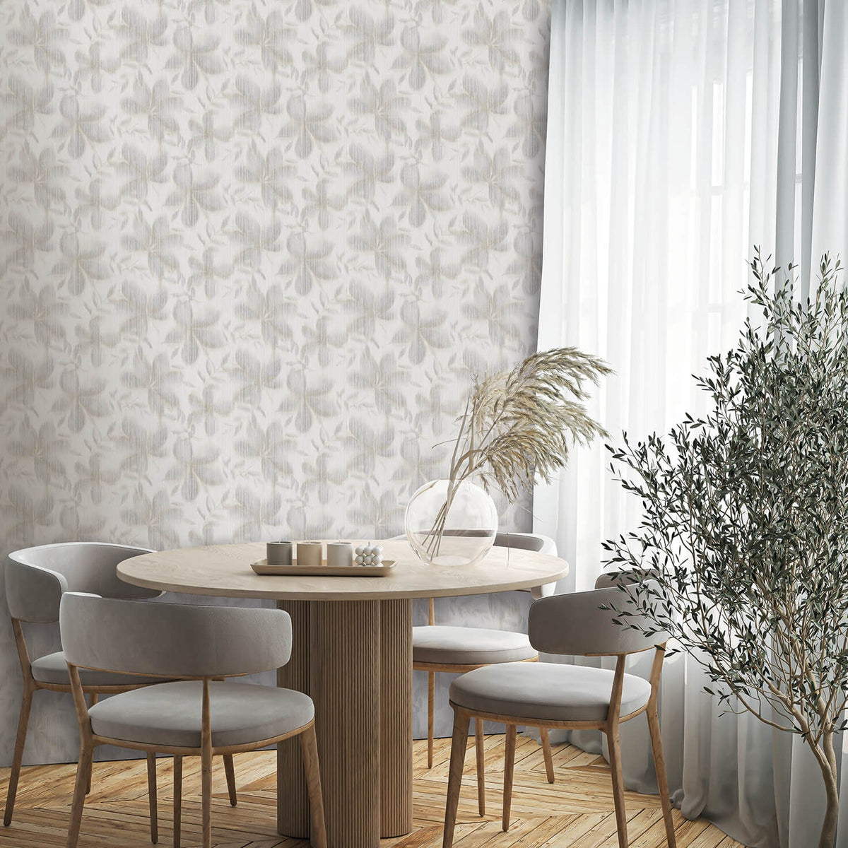 Vellum Leaf Wallpaper - Oyster Mushroom room view