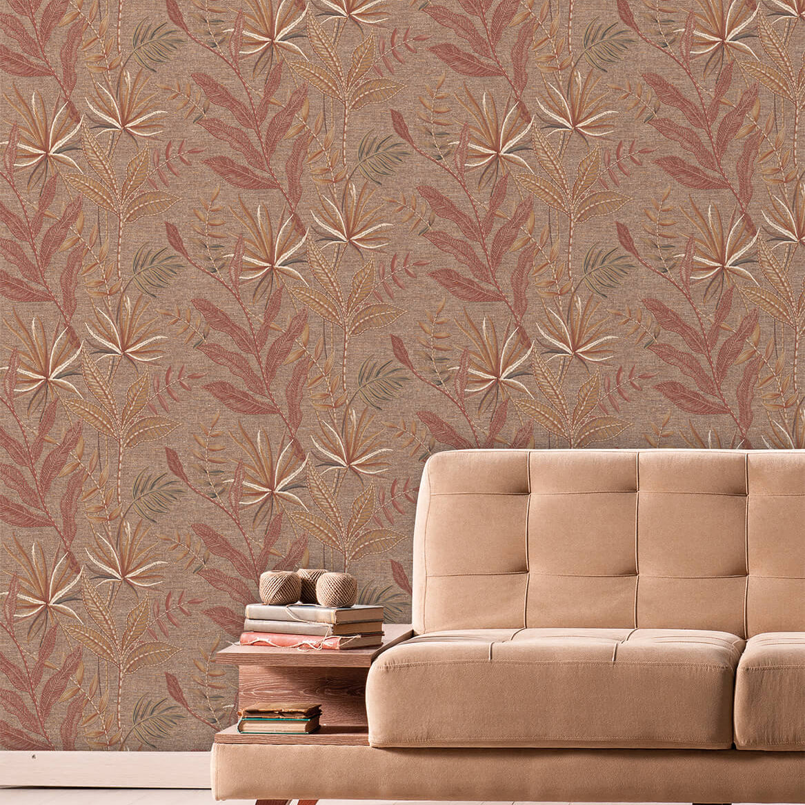 Stitched Savannah Wallpaper - Carob Brown room view